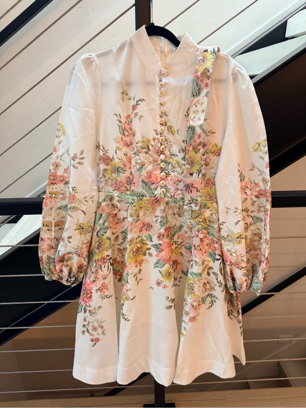 Zimmermann NOT AUTHENTIC White Floral Button-Front Mini Dress - size Small